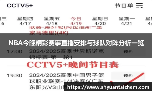 NBA今晚精彩赛事直播安排与球队对阵分析一览